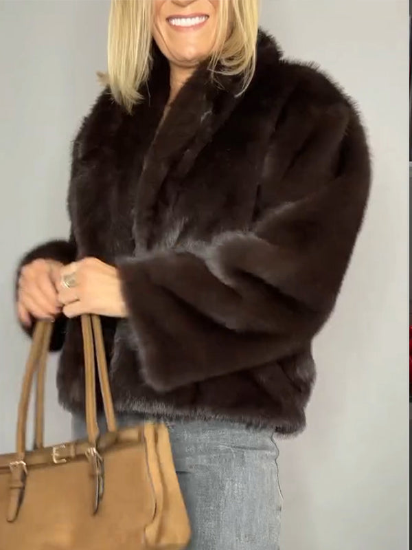 Women Solid Color Casual Plush Coat