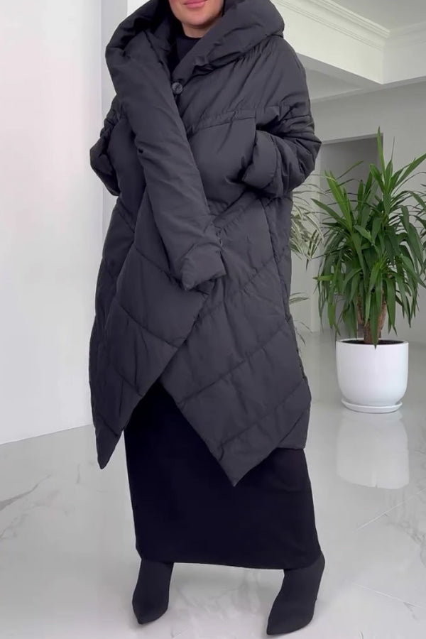 Women Casual Warm Irregular Crossover Hooded Long Coat