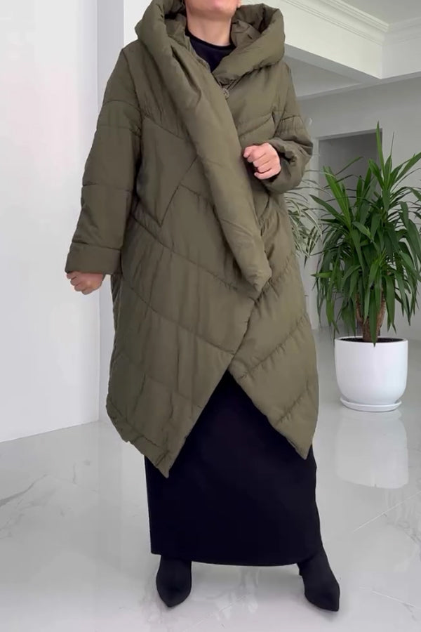 Women Casual Warm Irregular Crossover Hooded Long Coat