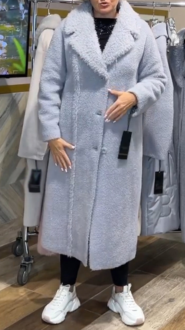 Women Lapel Solid Color Casual Plush Coat