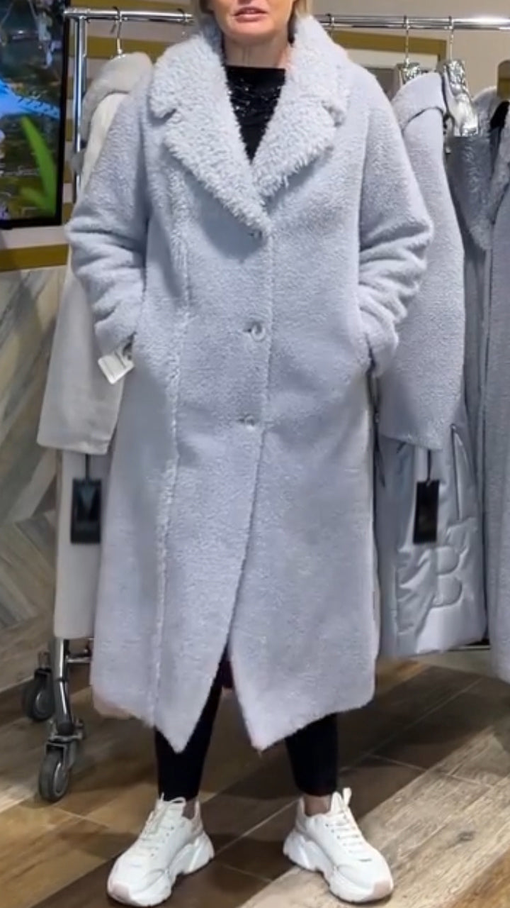 Women Lapel Solid Color Casual Plush Coat