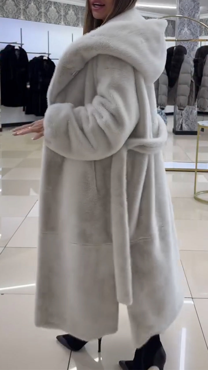 Women Solid Color Hooded Casual Plush Coat