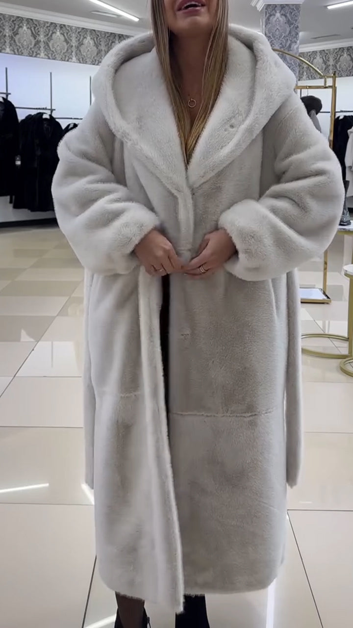 Women Solid Color Hooded Casual Plush Coat