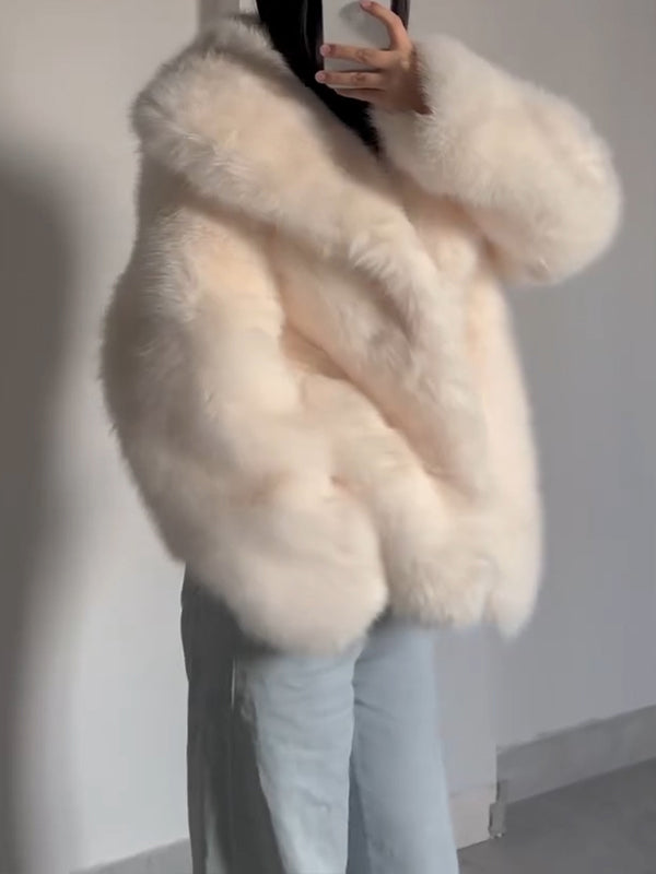 Women Lapel Solid Color Casual Plush Coat