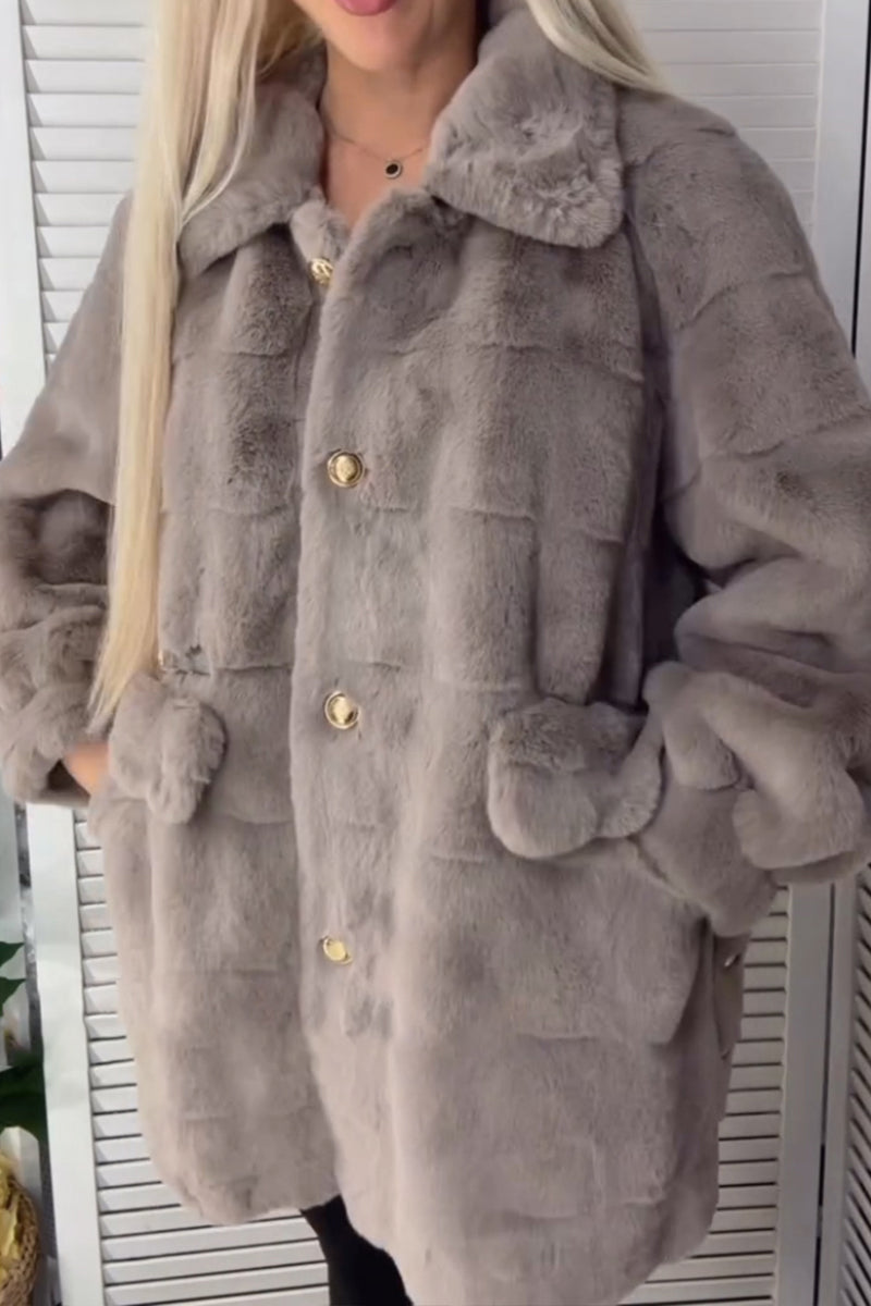 Women Lapel Buttoned Casual Plush Coat