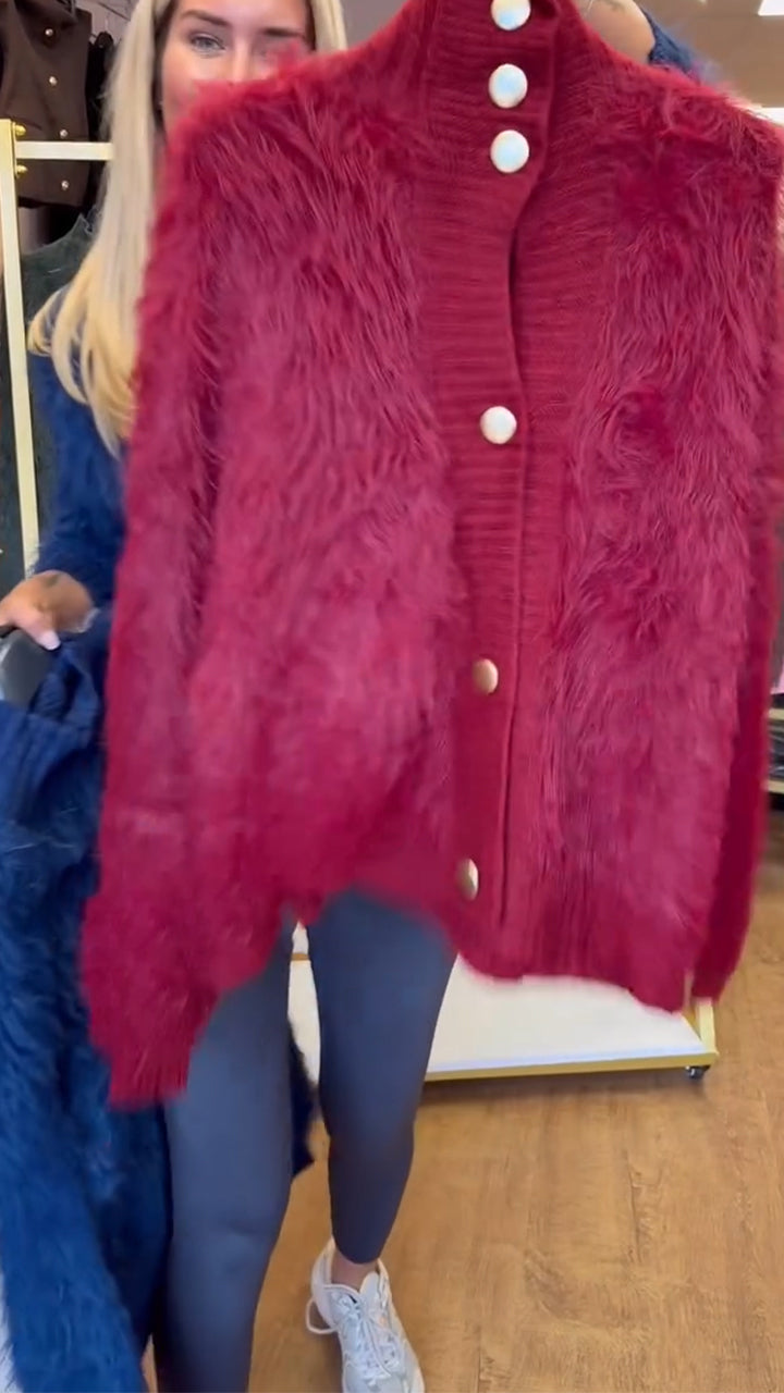 Women Round-neck Buttoned Casual Plush Coat