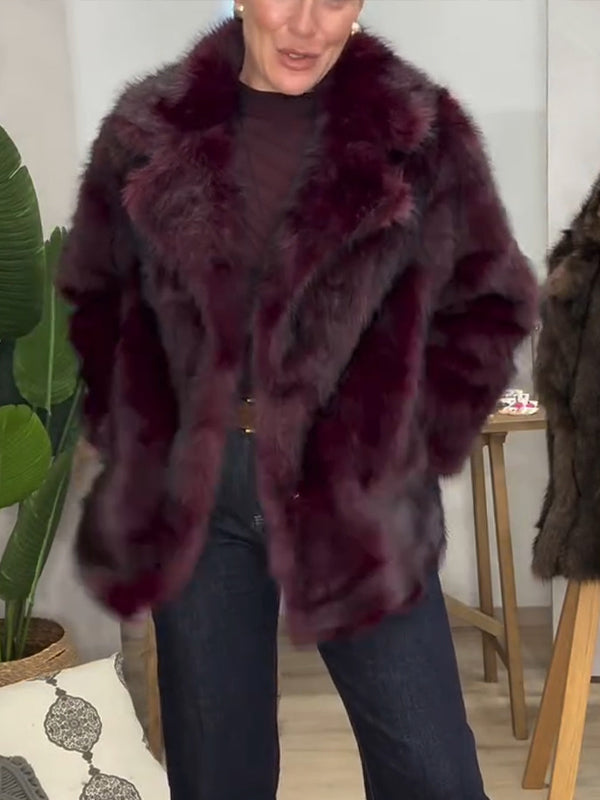 Women Lapel Solid Color Casual Plush Coat