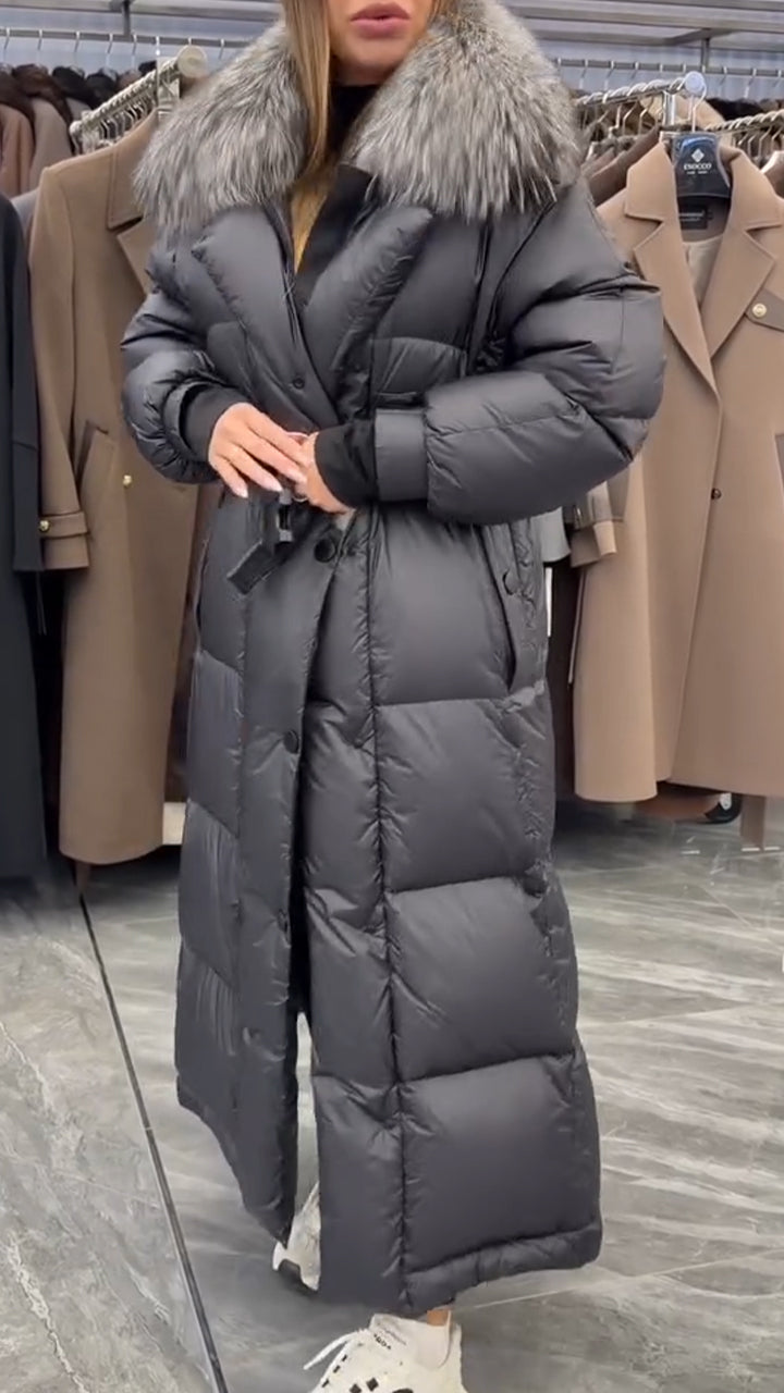 Women Fur Collar Long Casual Cotton Jacket