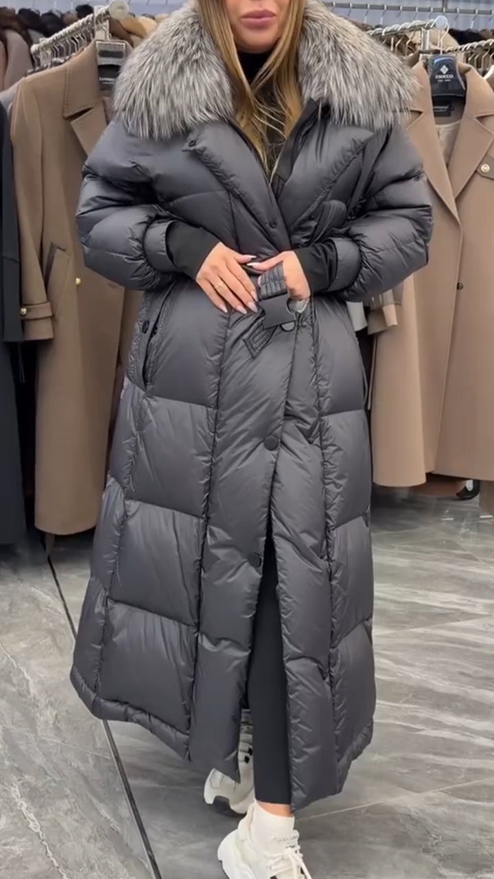 Women Fur Collar Long Casual Cotton Jacket