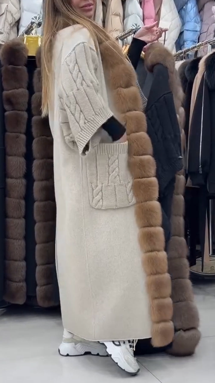 Women Spliced plush Knitted Cable-knitted Elegant Casual Coat