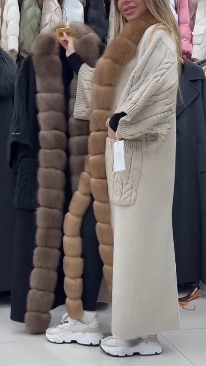Women Spliced plush Knitted Cable-knitted Elegant Casual Coat