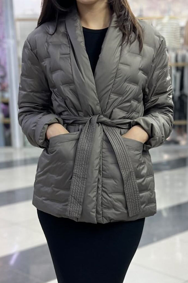 Women Elegant Large Pocket Waist Tie Cardigan Warm Coat