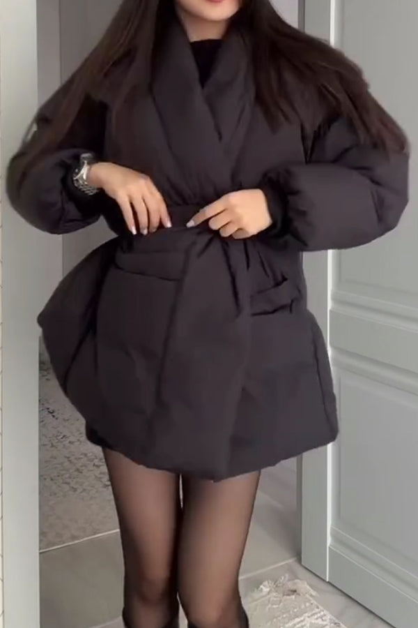 Women Elegant Crossover Waist Tie Oversized Warm Coat