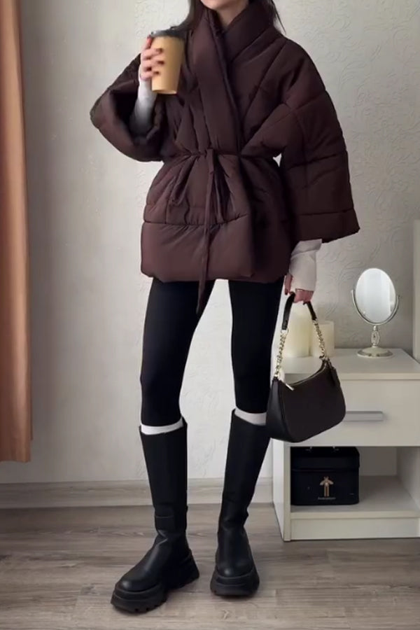 Women Elegant Crossover Waist Tie Oversized Warm Coat