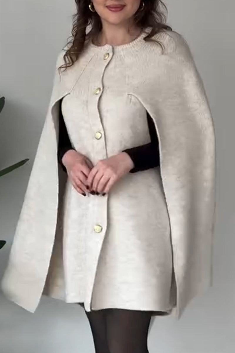 Women Round-Neck Buttoned Hooded Casual Cape Top