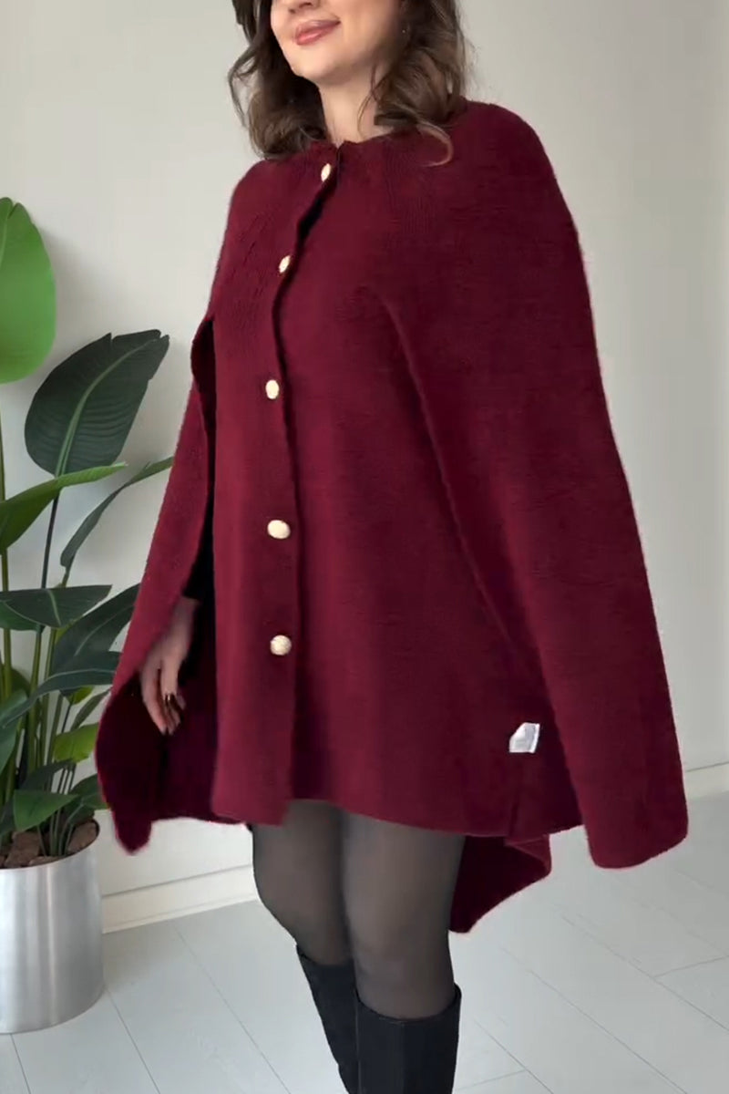 Women Round-Neck Buttoned Hooded Casual Cape Top