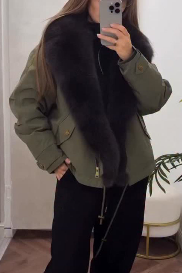Women Casual Workwear Warm Fur Collar Oversized Jacket