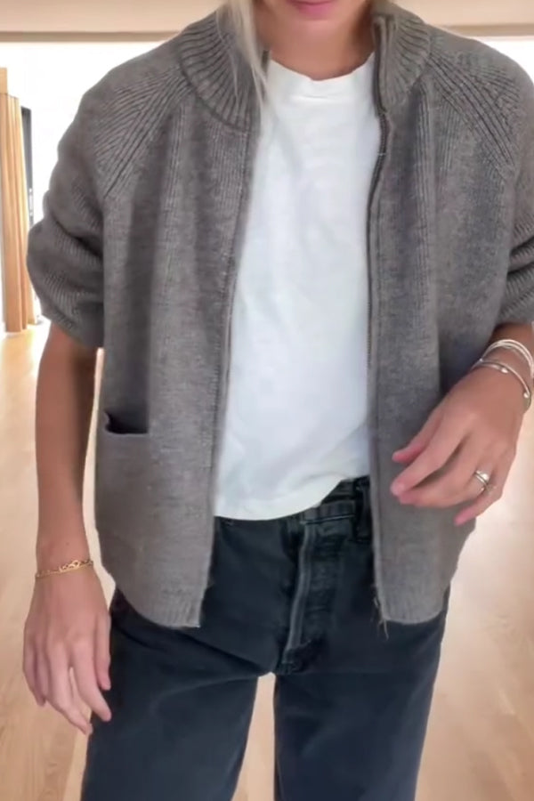 Women Casual Stand Collar Zipper Cardigan