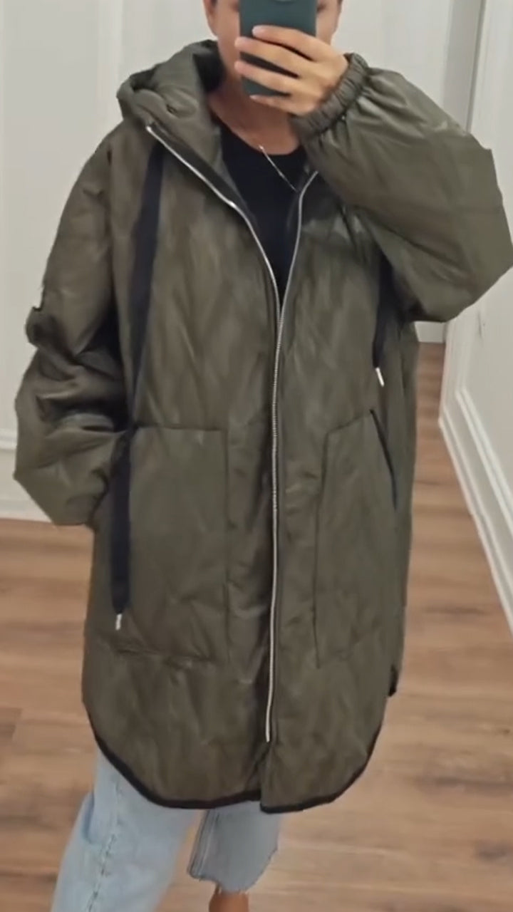 Women Hooded Drawstring Casual Jacket