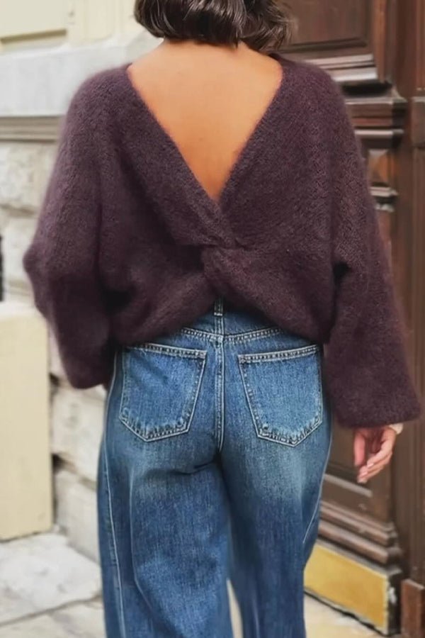 Women Elegant Knot Back Plush Sweater