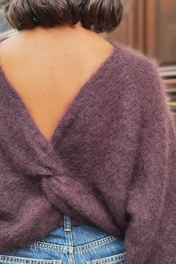 Women Elegant Knot Back Plush Sweater