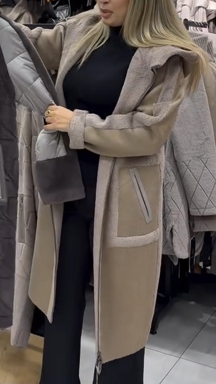 Women Lapel Stitching Casual Plush Coat