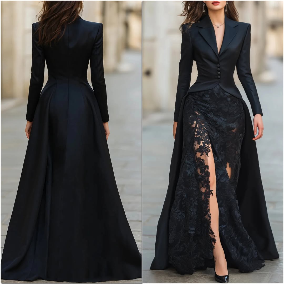 Women Lapel Splicing Print Slit Fake Two-piece Temperament Elegant Dinner Party Dress