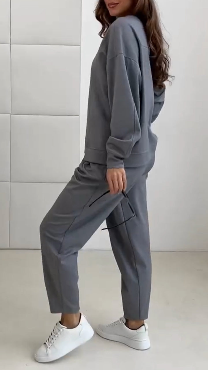 Women's Round Neck Splicing Casual Suit