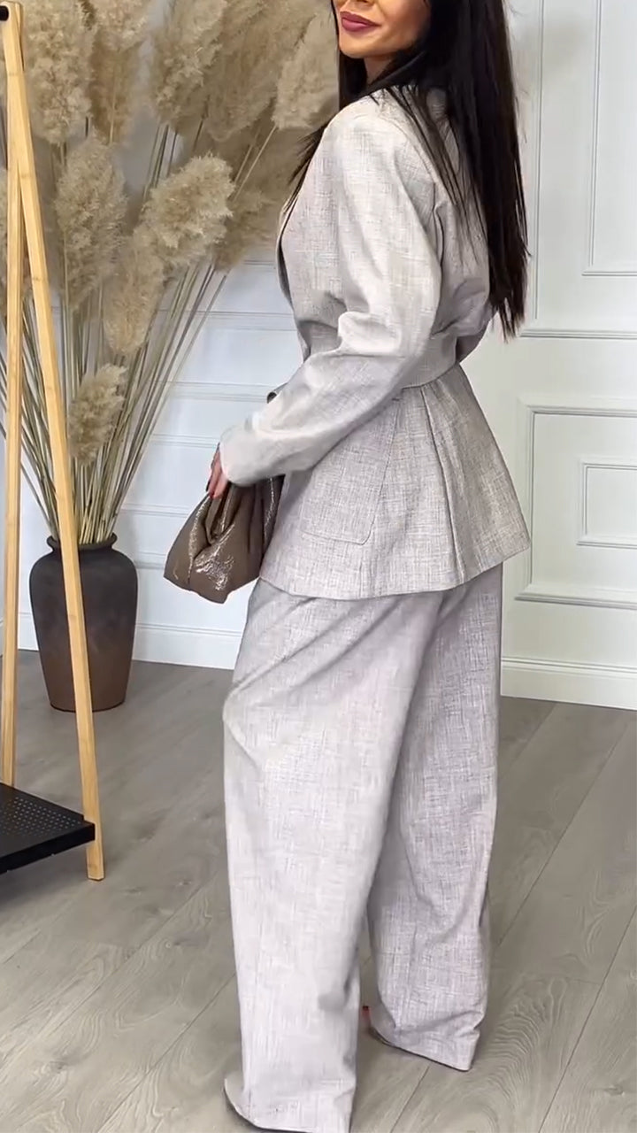 Women's Lapel Suit + Wide-leg Pants Casual Suit