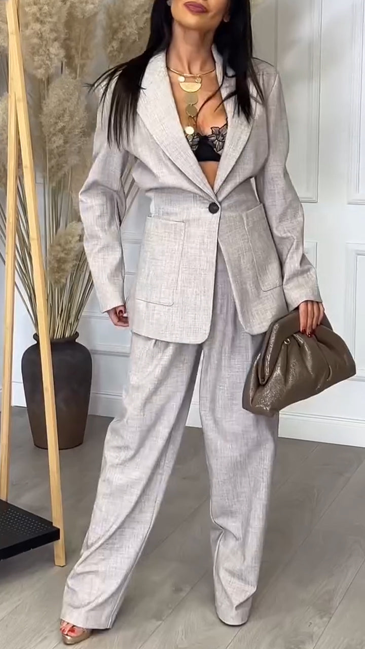 Women's Lapel Suit + Wide-leg Pants Casual Suit