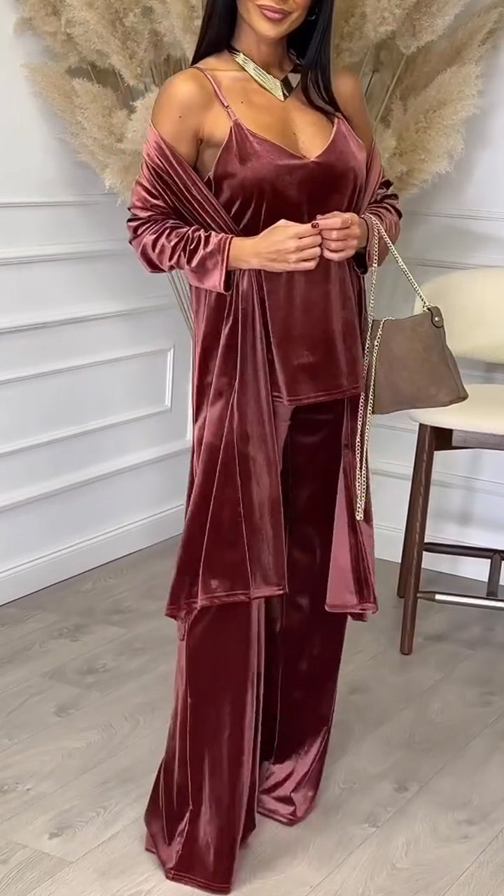 Women's V-neck Suede Camisole 3-piece Casual Suit