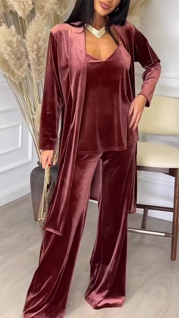 Women's V-neck Suede Camisole 3-piece Casual Suit
