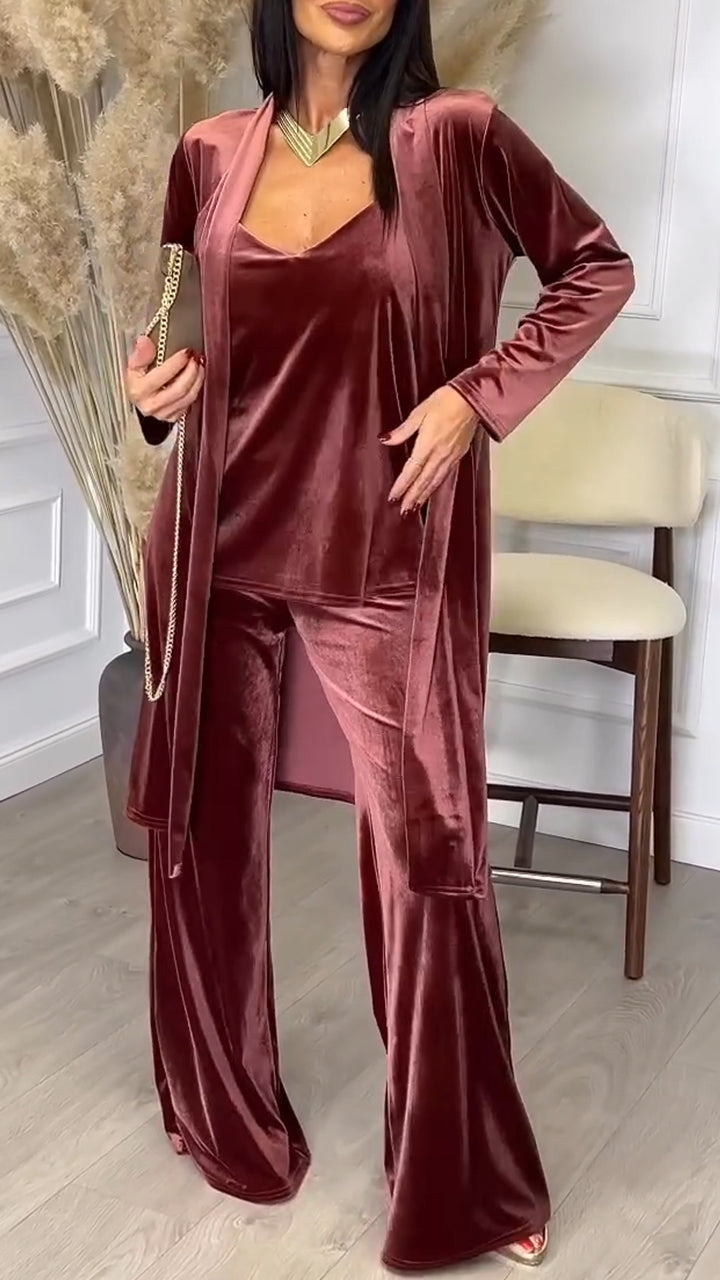 Women's V-neck Suede Camisole 3-piece Casual Suit