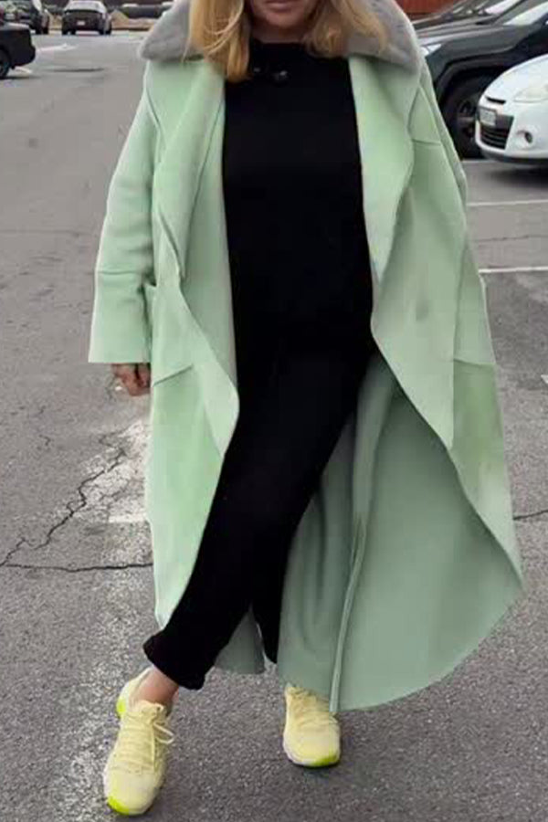 Women Casual Fur Collar Crossover Suede Coat