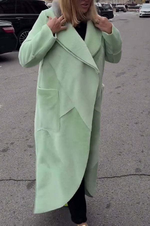 Women Casual Fur Collar Crossover Suede Coat