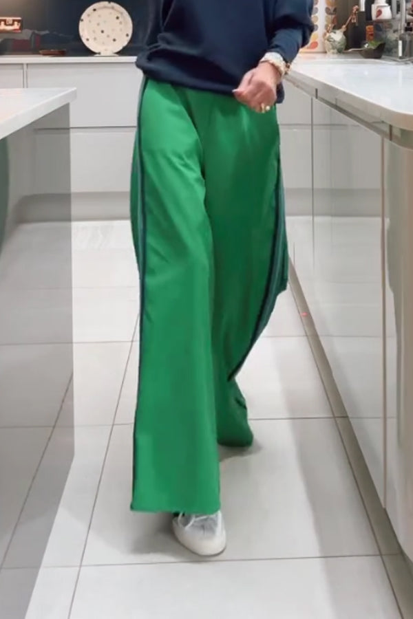 Women Casual Side Contrast Stripe Suit + Pants Suit