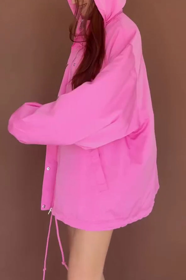 Women  Casual Hooded Half-Turtleneck Drawstring Oversized Windproof and Waterproof Jacket