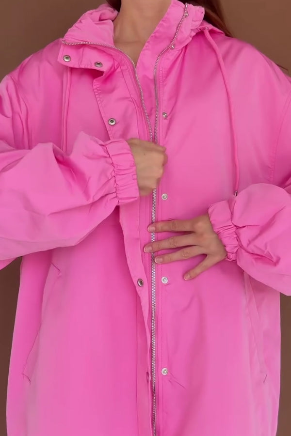 Women  Casual Hooded Half-Turtleneck Drawstring Oversized Windproof and Waterproof Jacket