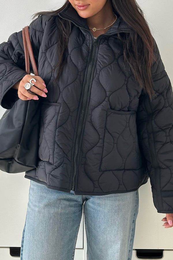 Women Casual Half-Mount Collar Large Pocket Warm Jacket