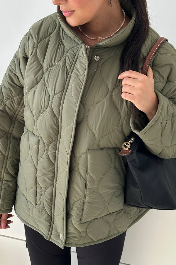 Women Casual Half-Mount Collar Large Pocket Warm Jacket