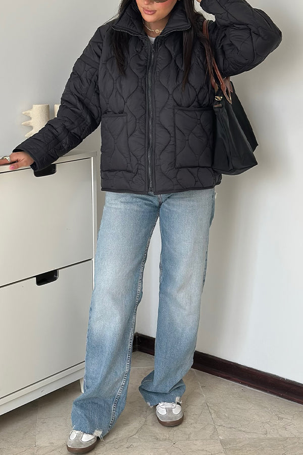 Women Casual Half-Mount Collar Large Pocket Warm Jacket