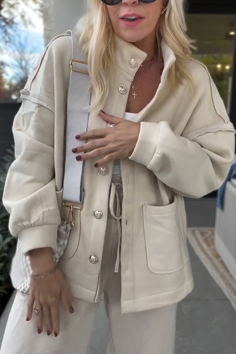 Women Stand Collar Buttoned Temperament Casual Jacket