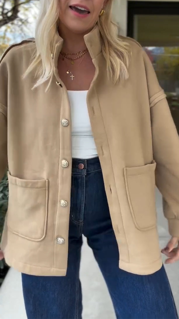 Women Stand Collar Buttoned Temperament Casual Jacket