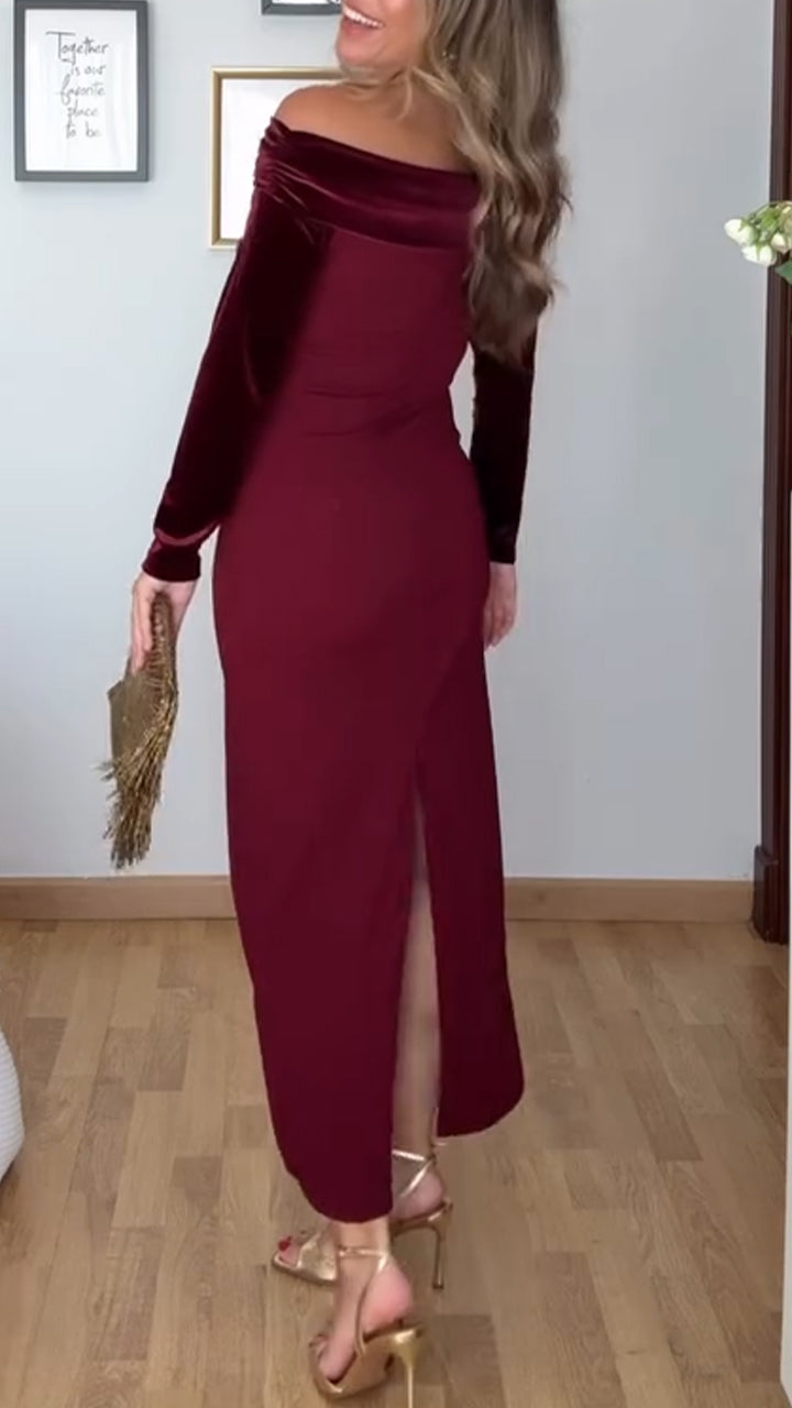 Women One-shoulder Stitching Slim-fit Solid Color Elegant Temperament Dress