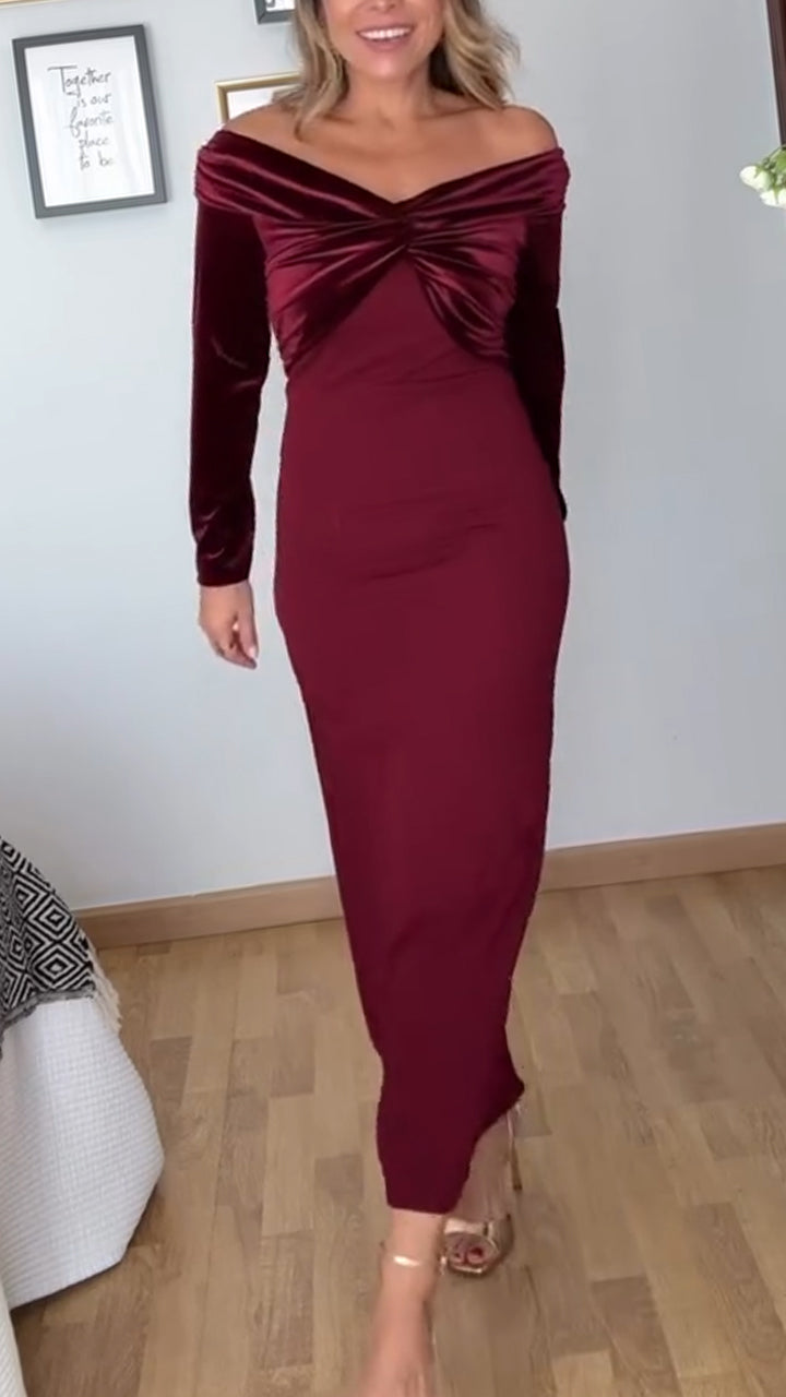 Women One-shoulder Stitching Slim-fit Solid Color Elegant Temperament Dress