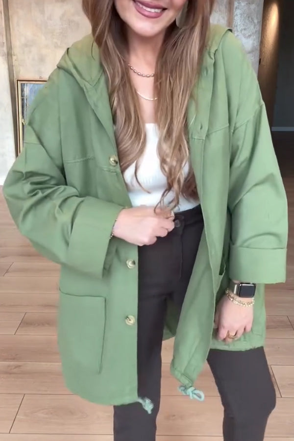 Women Casual Hooded Drawstring Waterproof Jacket with Shredded Back