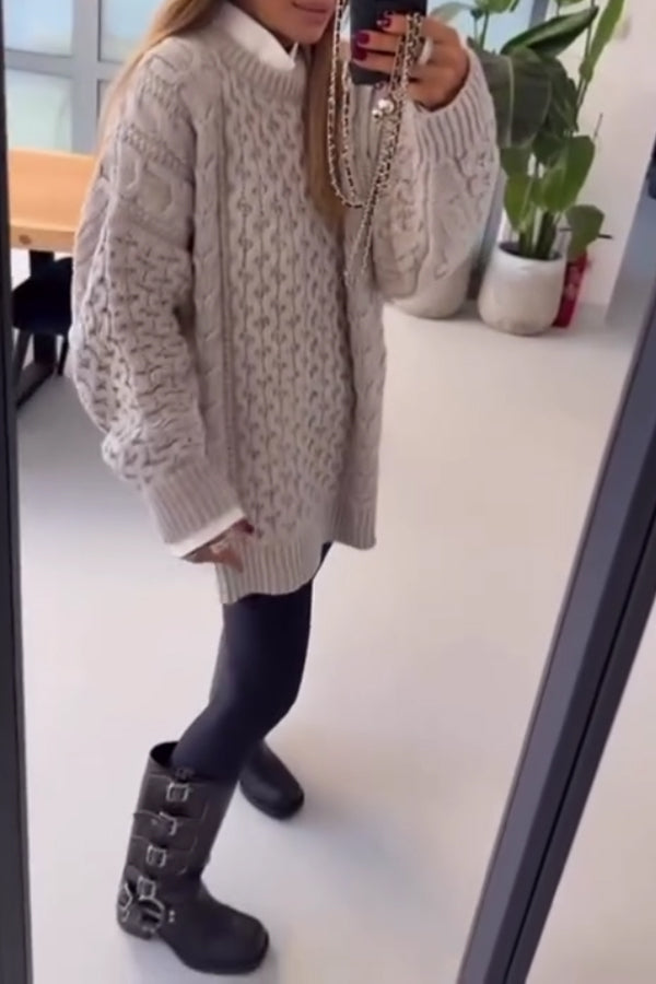 Women Casual Cable Knit Oversized Sweater