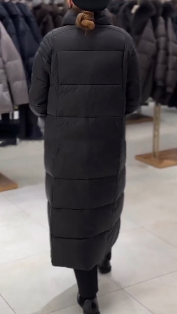 Women Stand Collar Solid Color Casual Long Cotton-padded Coat