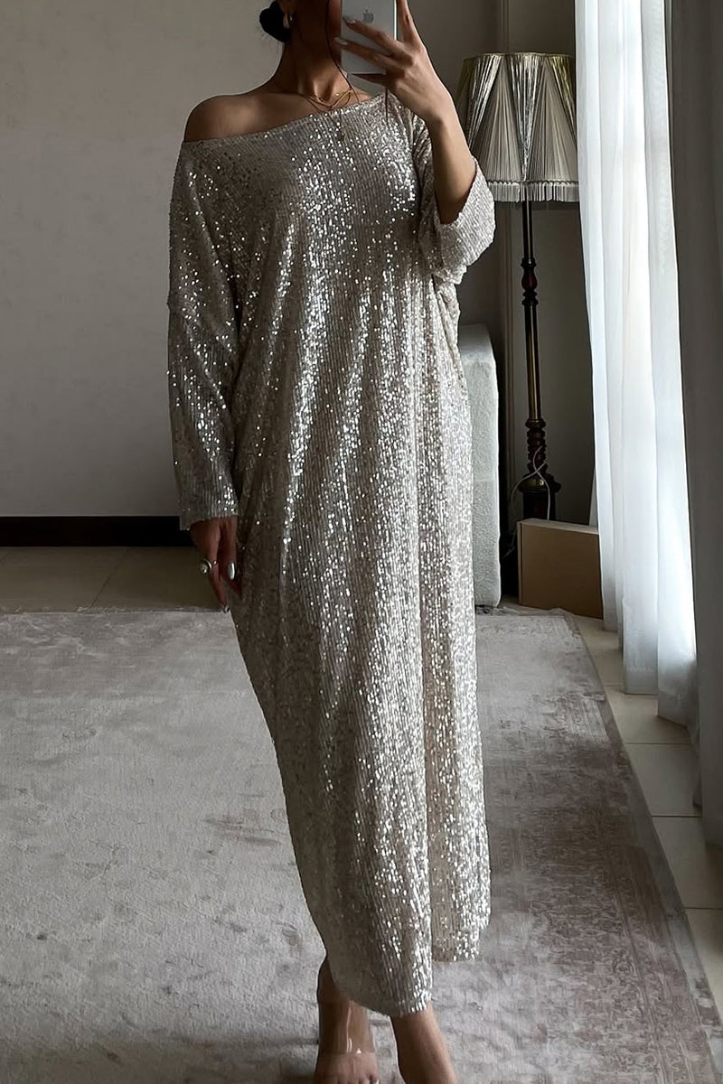 Ladies Round Neck Sequin Sparkling Elegant Temperament Dinner Party Casual Dress