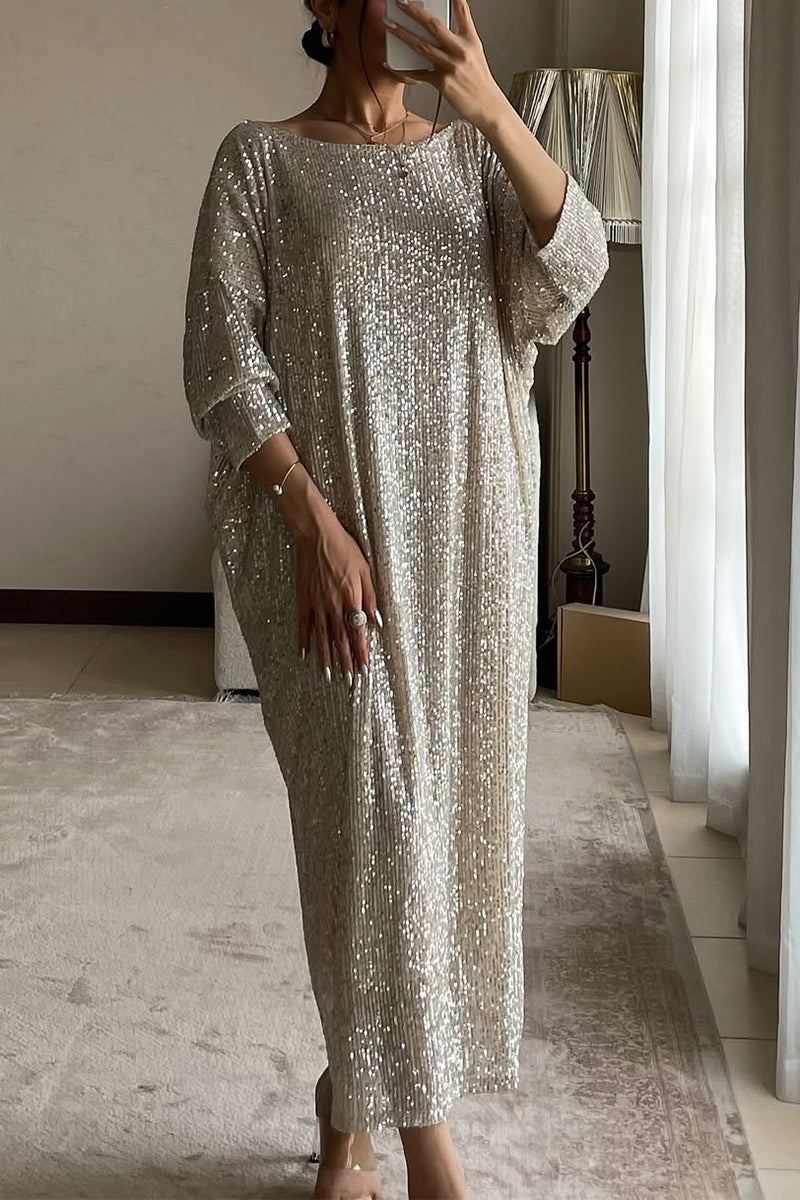 Ladies Round Neck Sequin Sparkling Elegant Temperament Dinner Party Casual Dress
